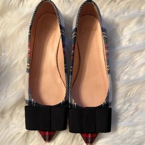 JCREW BALLET FLAT IN PLAID WITH BOW, COLOR: CREAM MULTI, SIZE: 6.